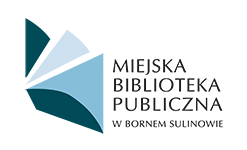 Logotyp Miejskiej Biblioteki Publicznej w Bornem Sulinowie. Przedstawia nowoczesną, otwartą książkę składającą się z trzech elementów w odcieniach zieleni, szarości i błękitu. Po prawej stronie znajduje się pogrubiony, drukowany napis "Miejska Biblioteka Publiczna w Bornem Sulinowie", ułożony w czterech wierszach